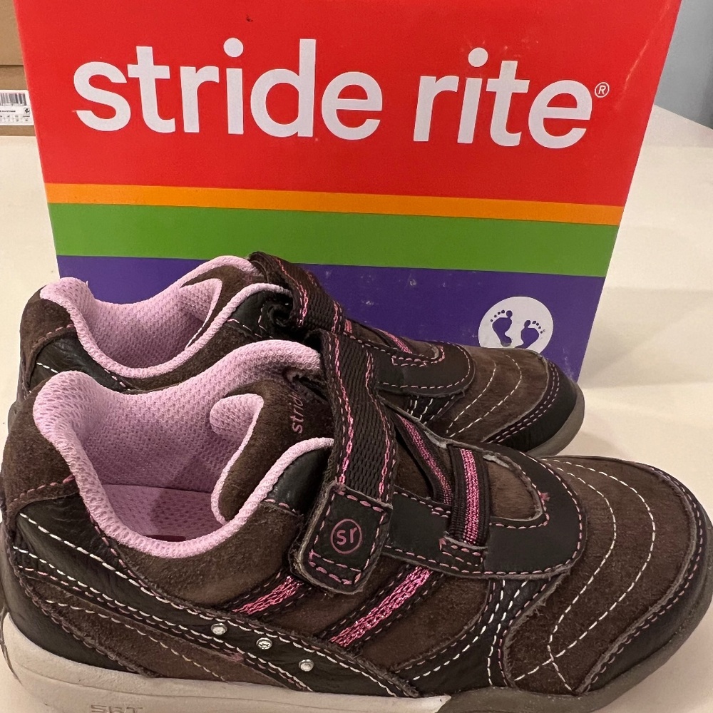 Stride Rite toddler shoes 10.5 Pink and brown Suede NEW in Box Rhinestones Velcr